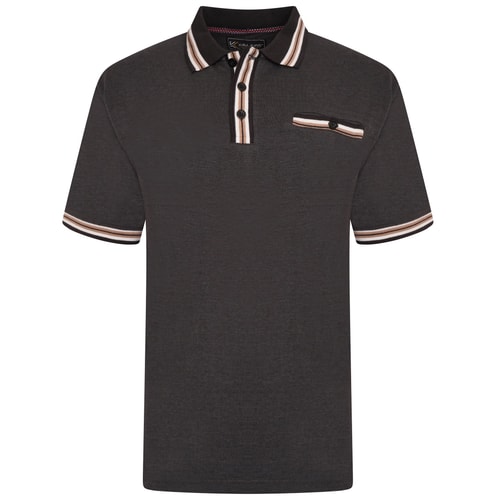 KAM Pique Polo Shirt Yarn Dye Collar Charcoal